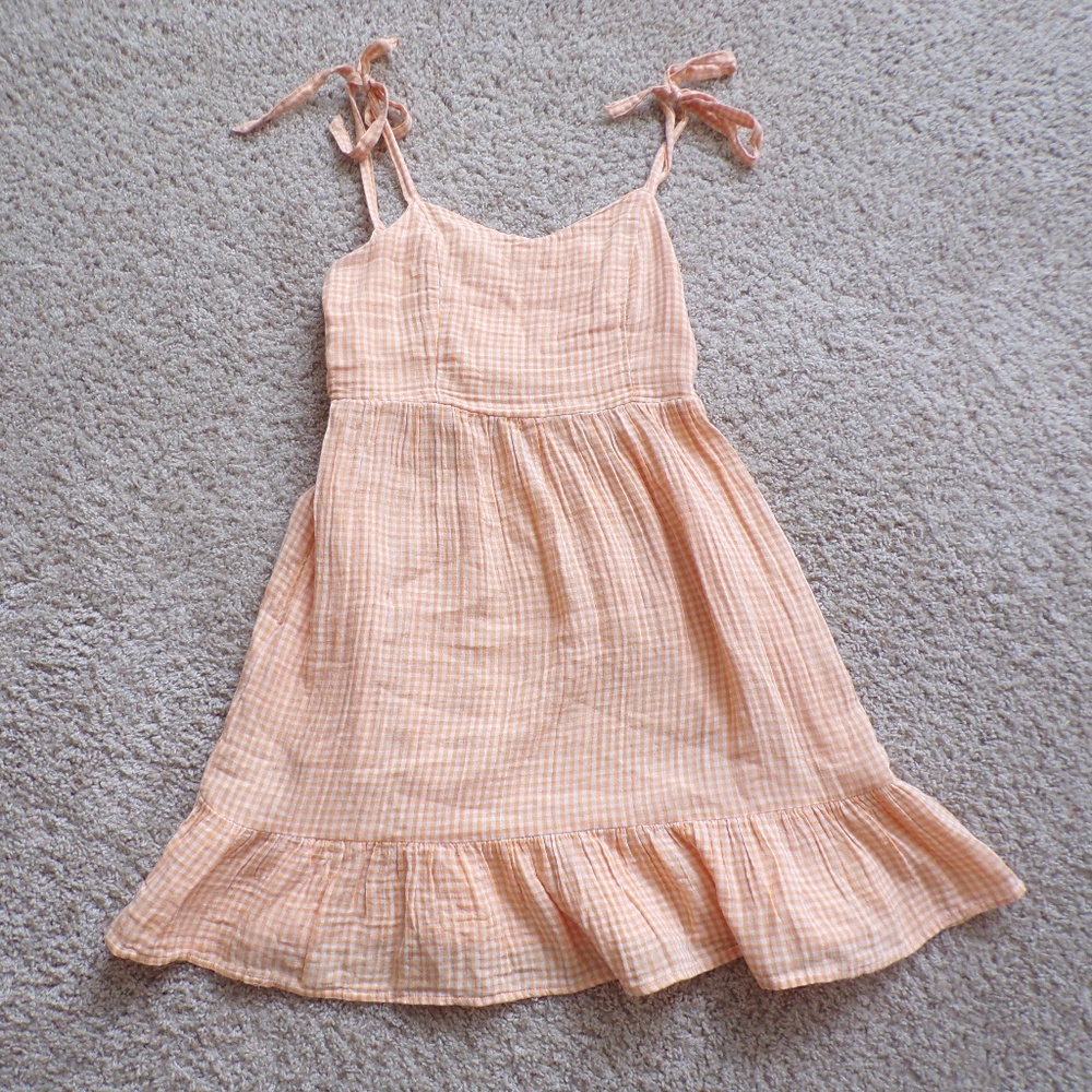 Orange Checkered Print Sun Dress
